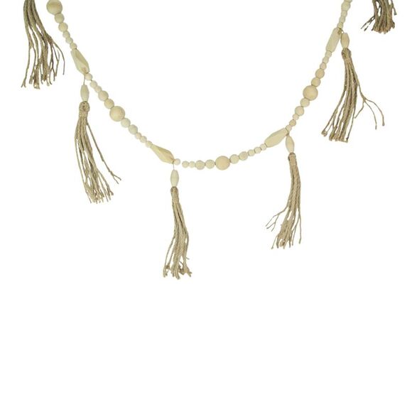 Bohemian Style Wooden Bead and Jute Rope Tassel Hanging Garland Boho - Picture 2 of 5